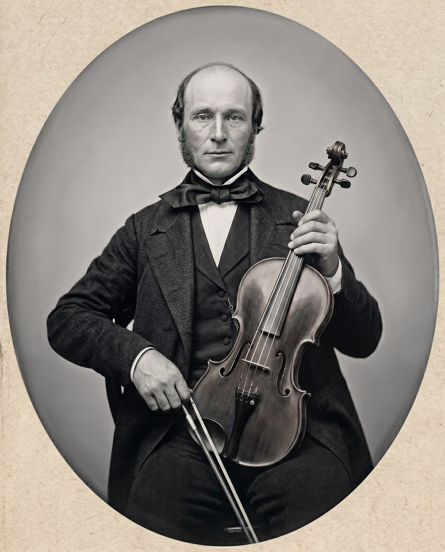 Joel Roger Carter, circa 1860, the father of Sarah, toured with his family band. Originally a photocopy; this image was restored by Gemini AI.
