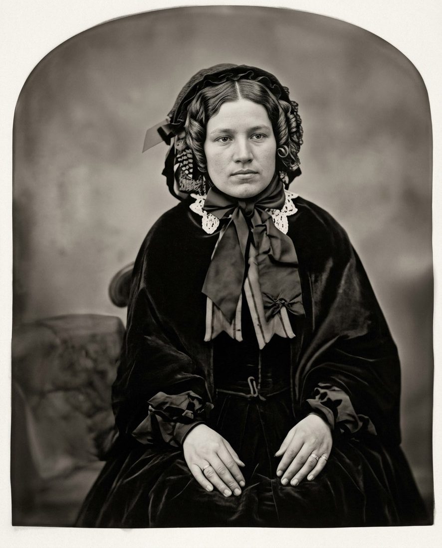 Mary Dyer Carter, circa 1860, the mother of Sarah. Originally a photocopy; this image was restored by Gemini AI.