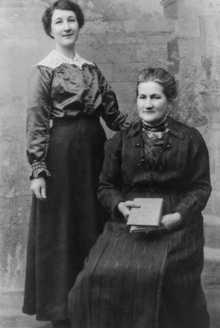 Emma French Burt and her mother, Joanna Paver Carter French, circa 1920s. Image retouched by Gemini AI.